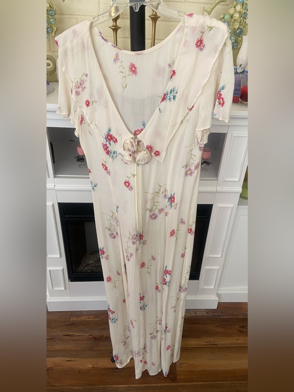 Romantic Floral Maxi Dress with Rosette Detail